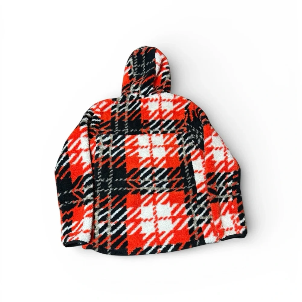 The North Face Kids Cabin Fleece Pullover Hoodie Red Black Plaid Size XL 14-16